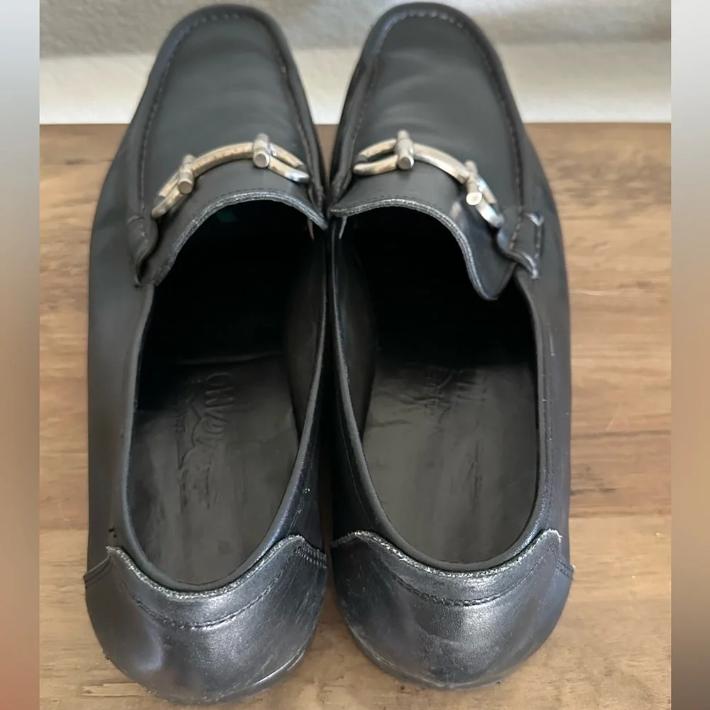 Salvatore Ferragamo Gancini Bit Men's Black Loafers with Silver Buckle
